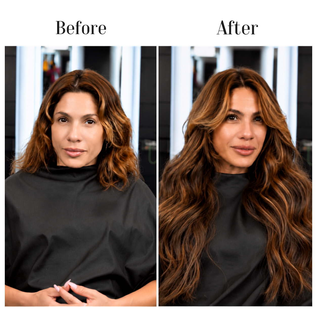 PRETTYGANG before and after — brunette, added length and fullness
