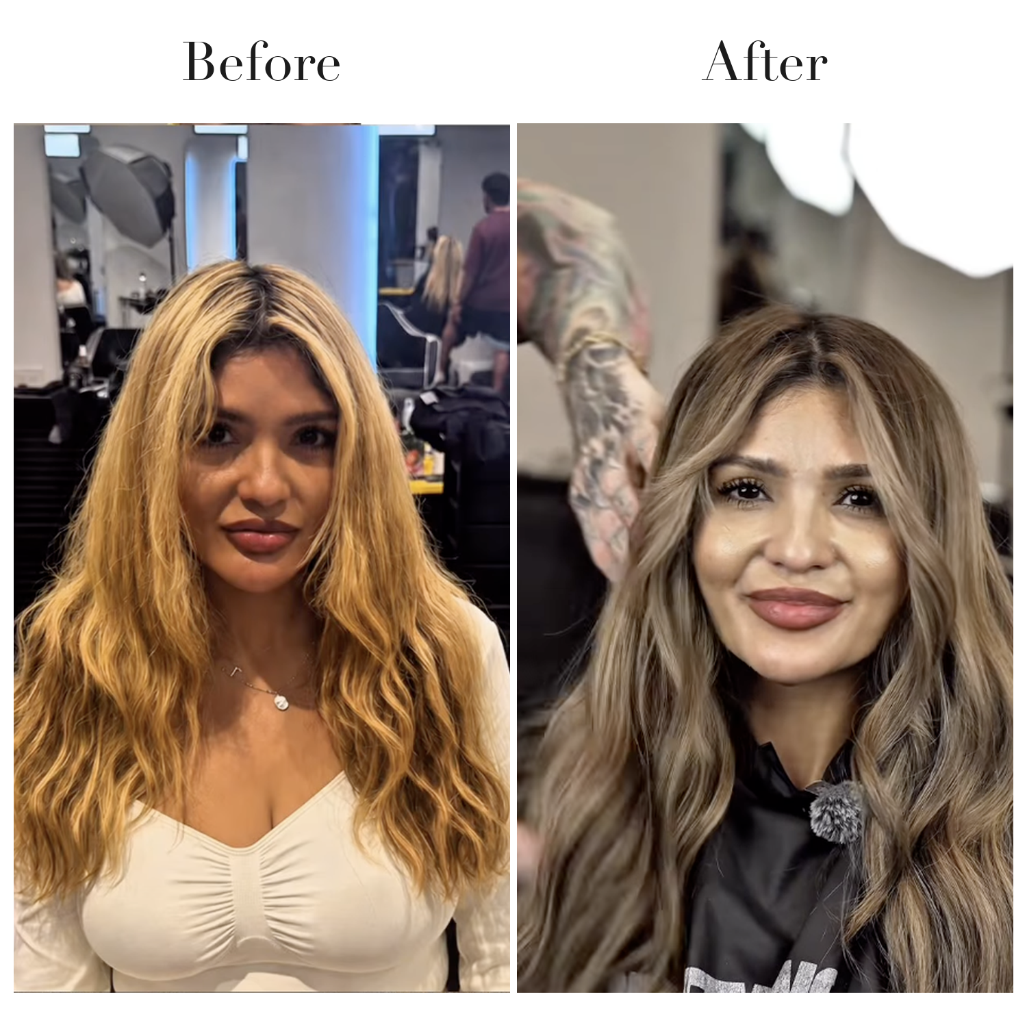 PRETTYGANG before and after — cooled and blended shade